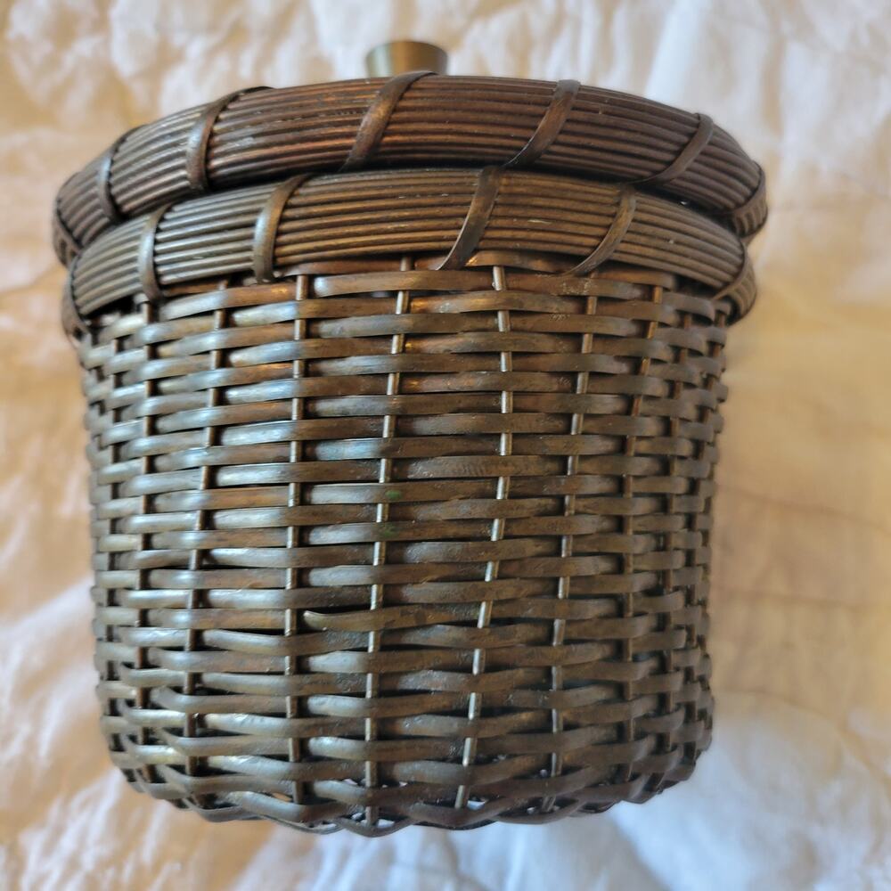 Unbranded Metal Woven Basket Adult‎ Small Brown Boho Lidded India Rare Decor